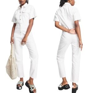 We The Free Womens M Marci Coverall Jumpsuit Boiler Suit White Utility Denim